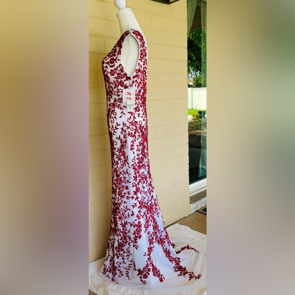 Rare! Scala beaded/ sequined dress. Handmade. Prom/ formal/ long. White & red. M - Picture 13 of 13